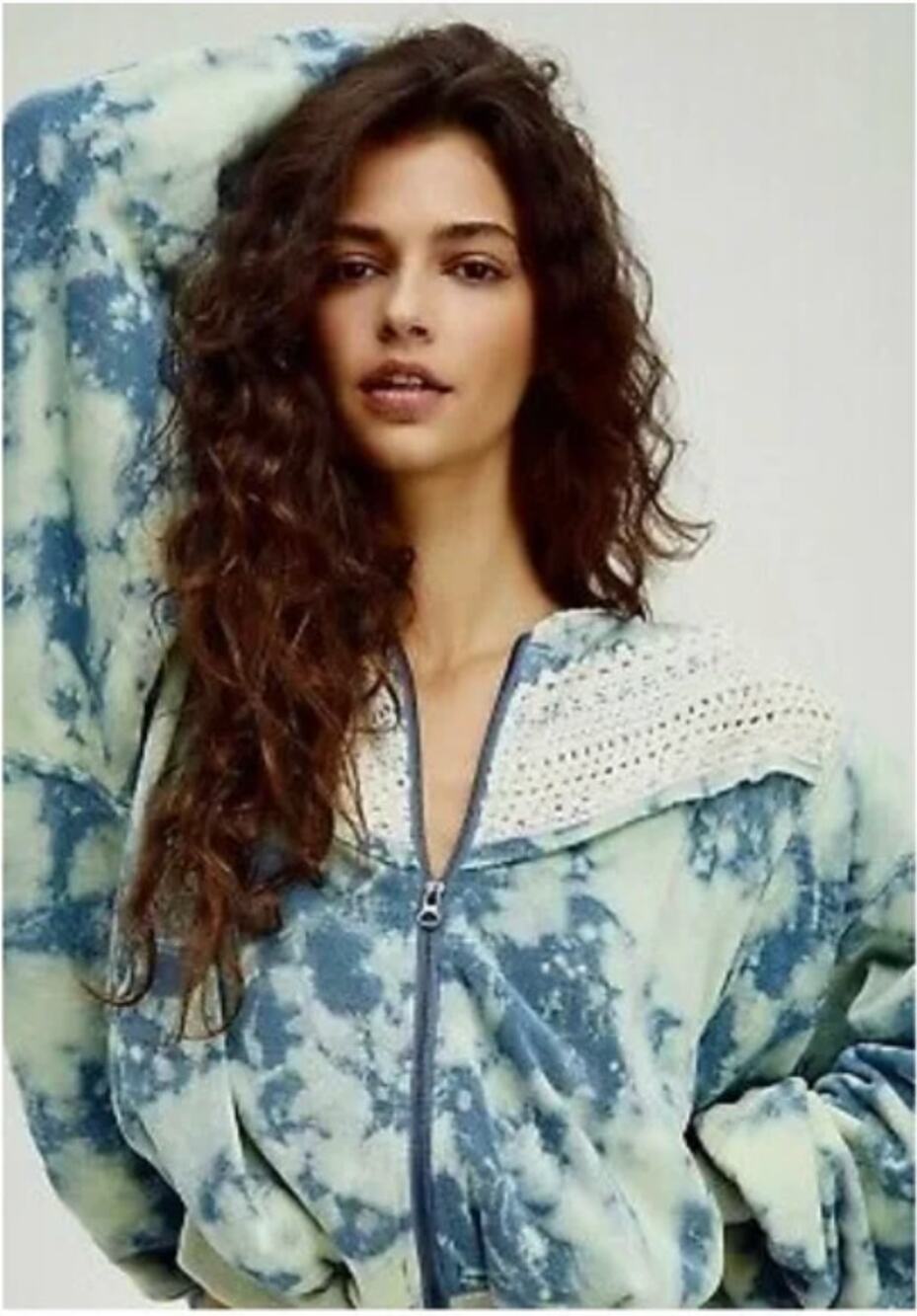 Free People We The Free True Blue Tie Dye Zip Up Crochet Jacket Medium